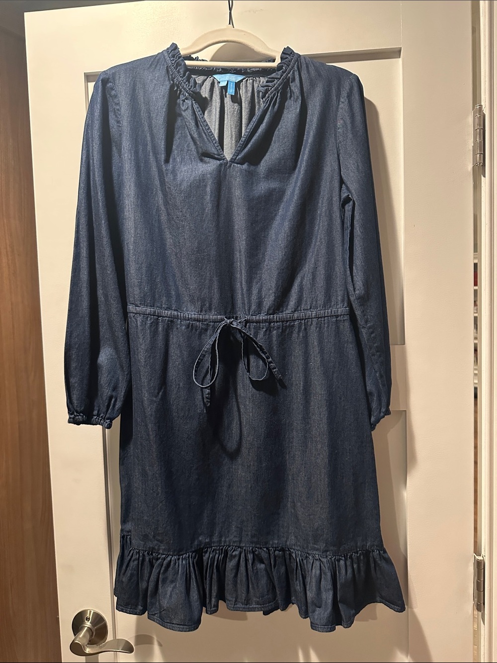 Draper James Navy Blue Denim Ruffle Hem Dress, Size M